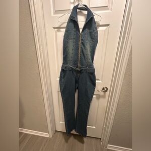 Neeso Jeans Jumpsuit For Women Slim Fit Zipper Sleeveless V-Neck Fashion Size 15